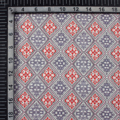 Vermilion Red And Blue Geometric Pattern Digital Print Viscose Rayon Fabric (Width 58 Inches)