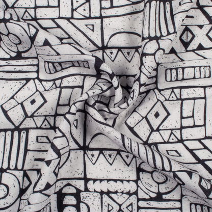 White And Black Geometric Pattern Digital Print Viscose Rayon Fabric (Width 58 Inches)
