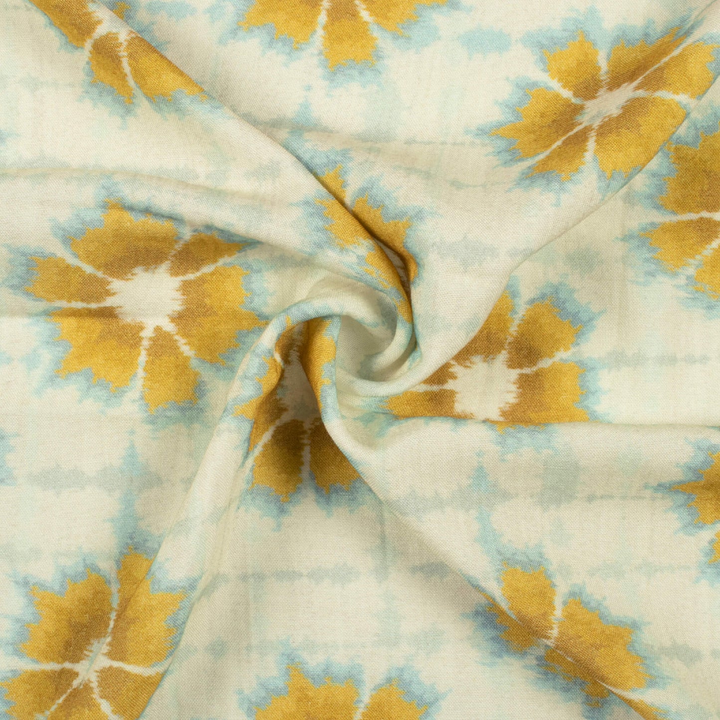 Ivory Cream And Dijon Yellow Shibori Pattern Digital Print Viscose Rayon Fabric (Width 58 Inches)
