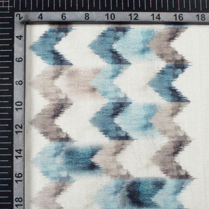 White And Stone Blue Chevron Pattern Digital Print Viscose Rayon Fabric (Width 58 Inches)