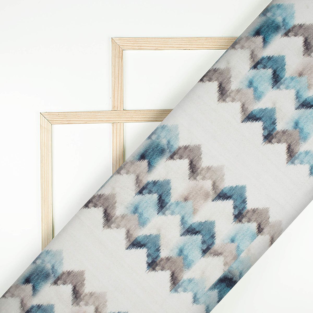 White And Stone Blue Chevron Pattern Digital Print Viscose Rayon Fabric (Width 58 Inches)