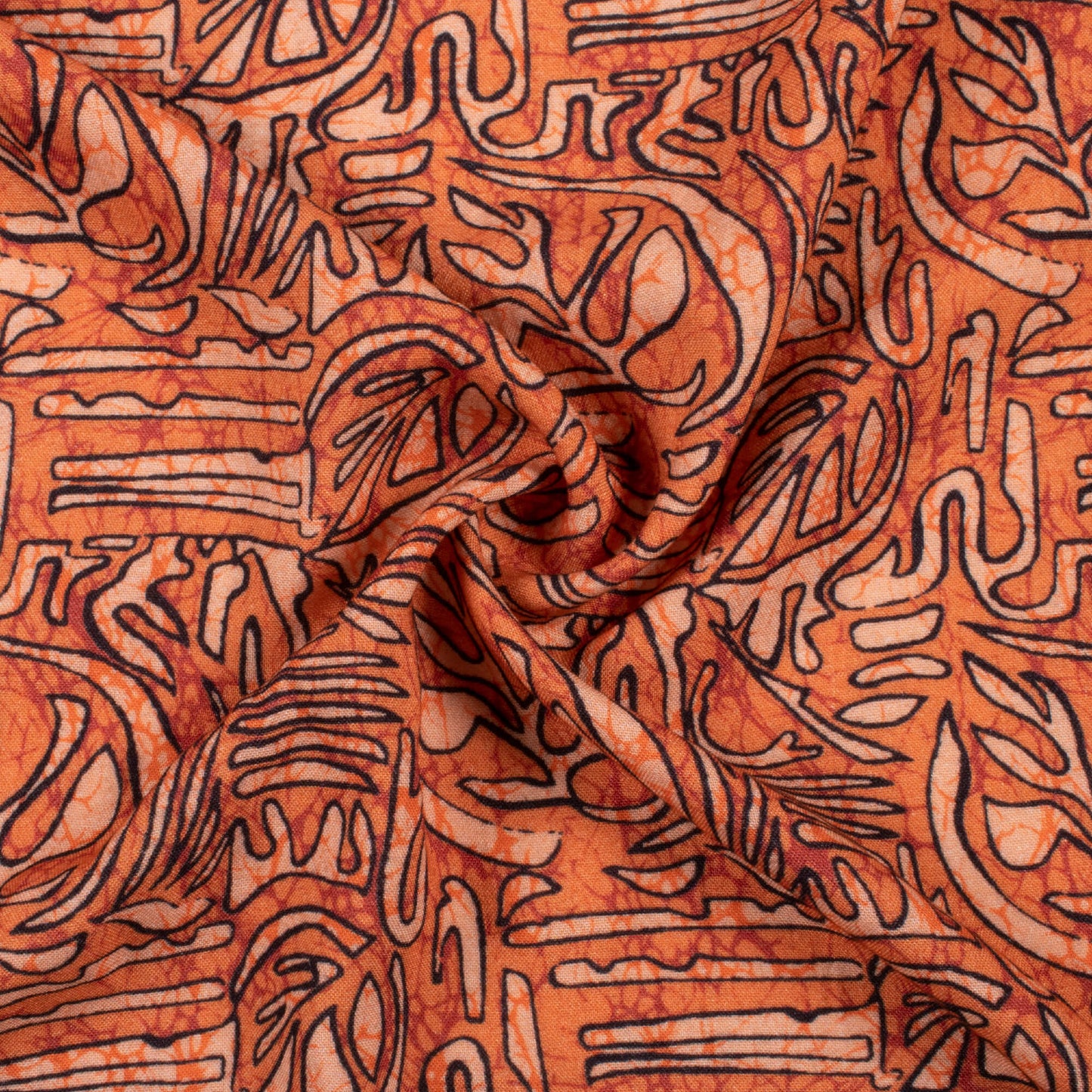 Rust Orange And Black Abstract Pattern Digital Print Viscose Rayon Fabric (Width 58 Inches)