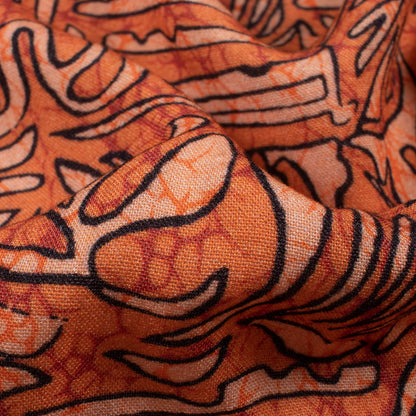 Rust Orange And Black Abstract Pattern Digital Print Viscose Rayon Fabric (Width 58 Inches)