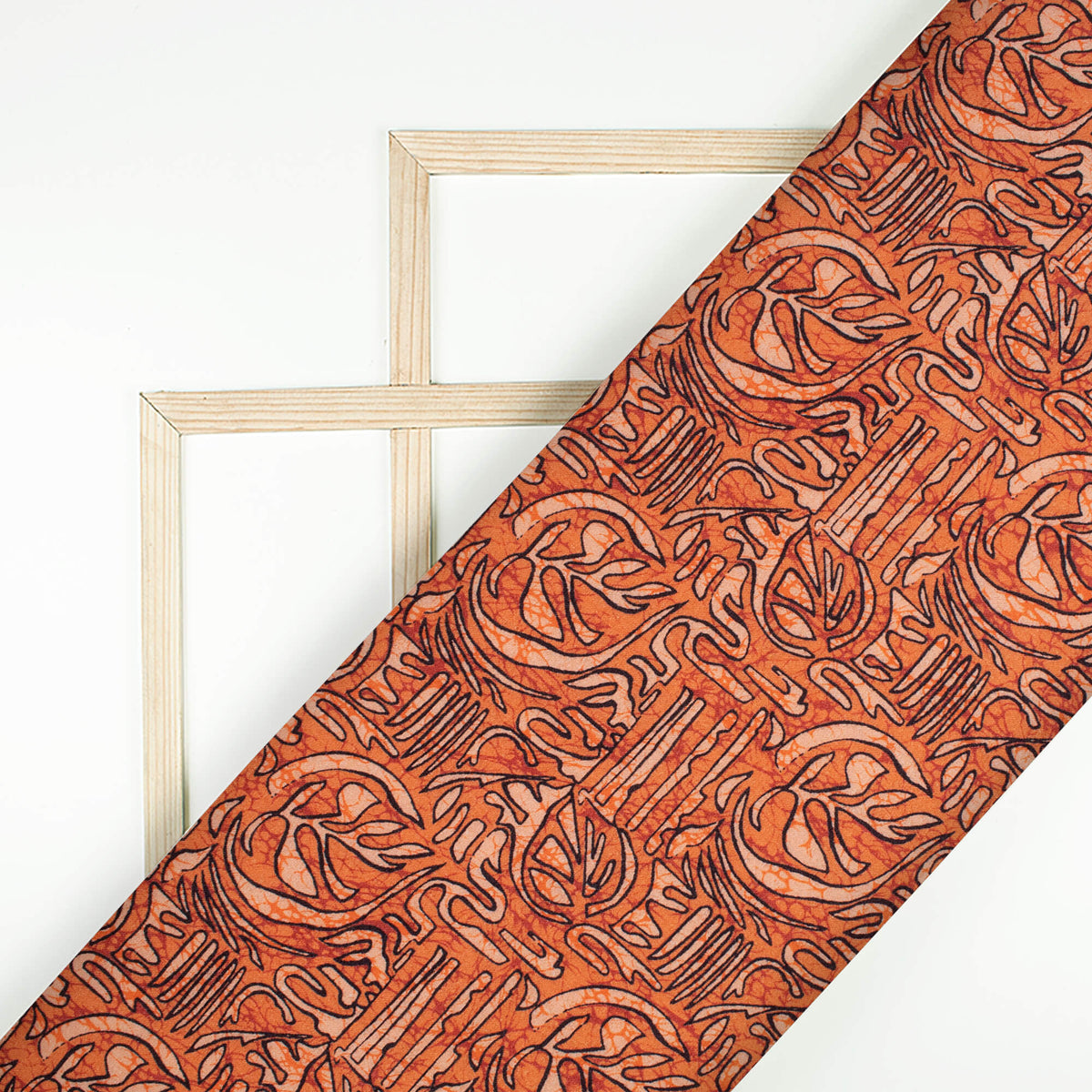 Rust Orange And Black Abstract Pattern Digital Print Viscose Rayon Fabric (Width 58 Inches)