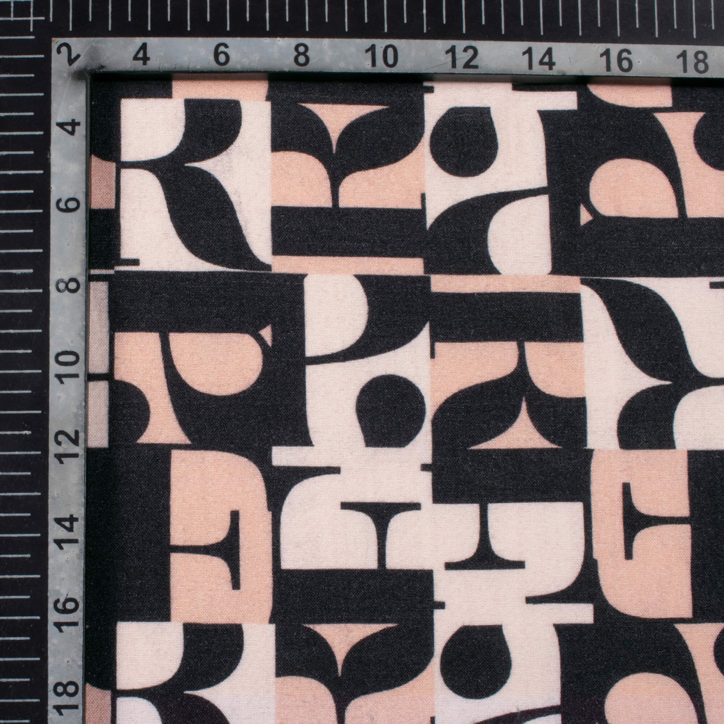 Black And Peach Quirky Pattern Digital Print Viscose Rayon Fabric (Width 58 Inches)