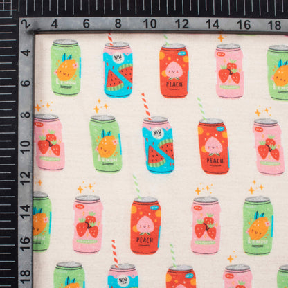 Pastel Peach And Vermilion Red Quirky Pattern Digital Print Viscose Rayon Fabric (Width 58 Inches)