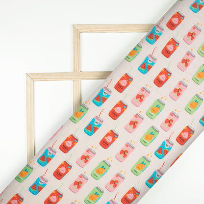 Pastel Peach And Vermilion Red Quirky Pattern Digital Print Viscose Rayon Fabric (Width 58 Inches)
