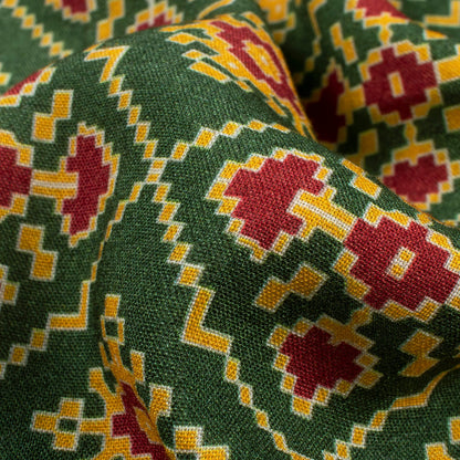 Forest Green And Blood Red Patolaa Pattern Digital Print Viscose Rayon Fabric (Width 58 Inches)