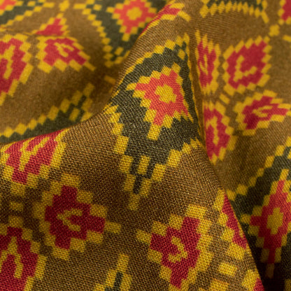 Dijon Yellow And Red Patolaa Pattern Digital Print Viscose Rayon Fabric (Width 58 Inches)