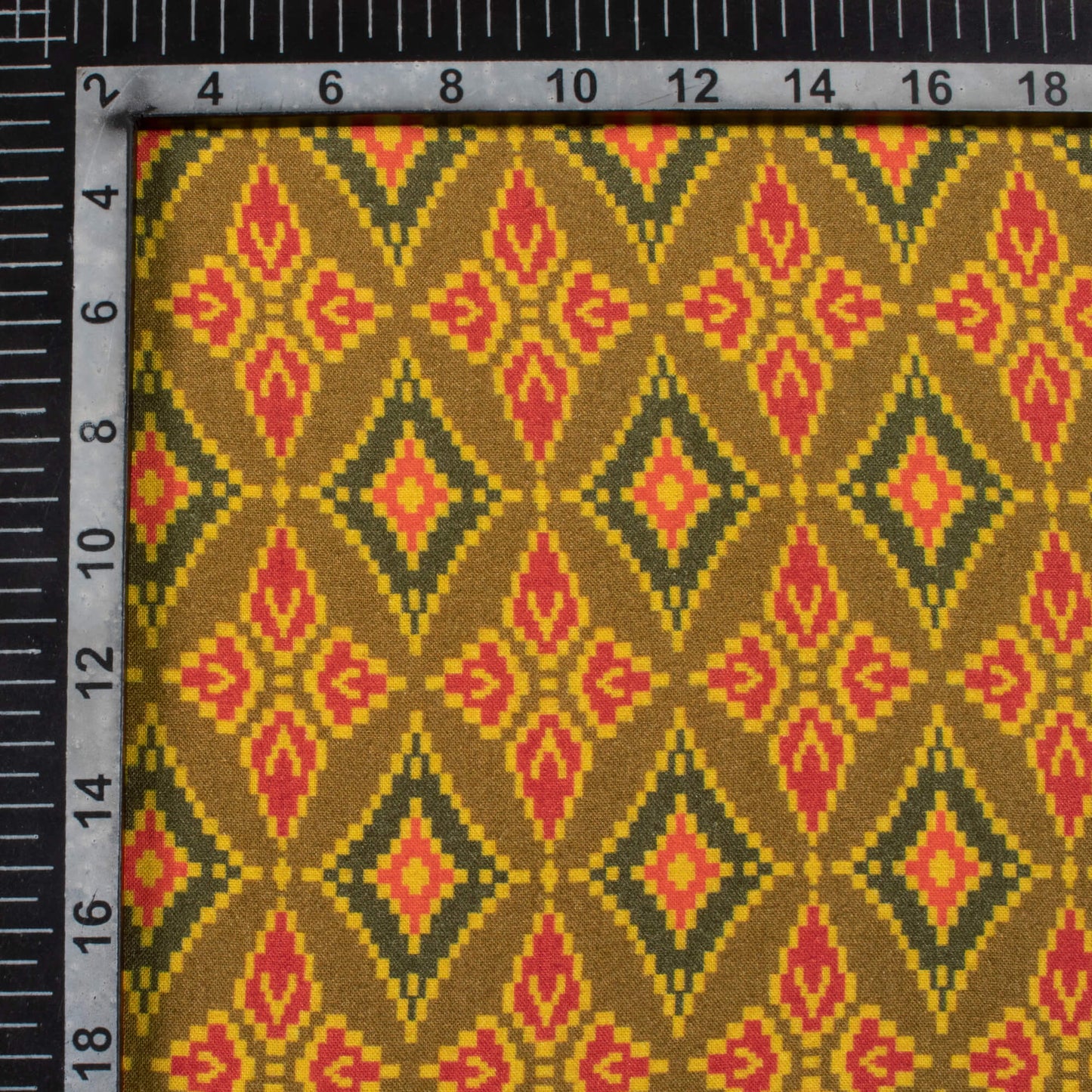 Dijon Yellow And Red Patola Pattern Digital Print Viscose Rayon Fabric (Width 58 Inches)