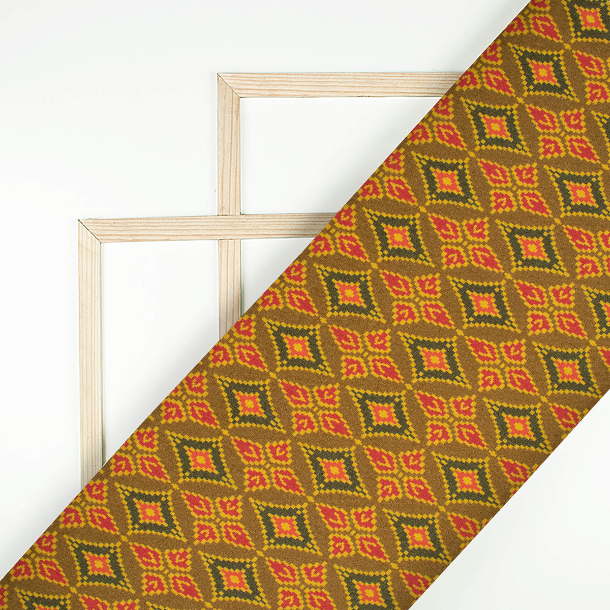 Dijon Yellow And Red Patola Pattern Digital Print Viscose Rayon Fabric (Width 58 Inches)