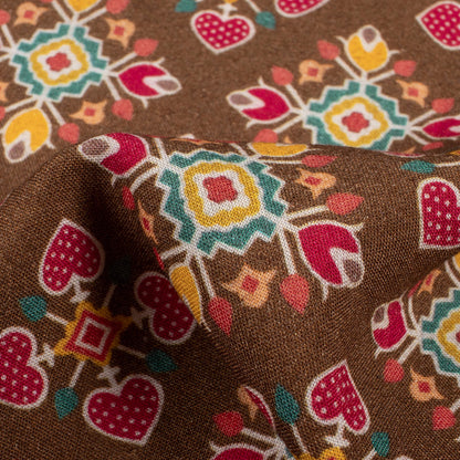 Cedar Brown And Magenta Purple Patolaa Pattern Digital Print Viscose Rayon Fabric (Width 58 Inches)