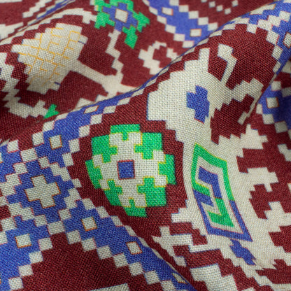 Coffee Brown And Paris Green Patolaa Pattern Digital Print Viscose Rayon Fabric (Width 58 Inches)