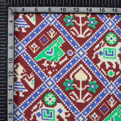 Coffee Brown And Paris Green Patolaa Pattern Digital Print Viscose Rayon Fabric (Width 58 Inches)