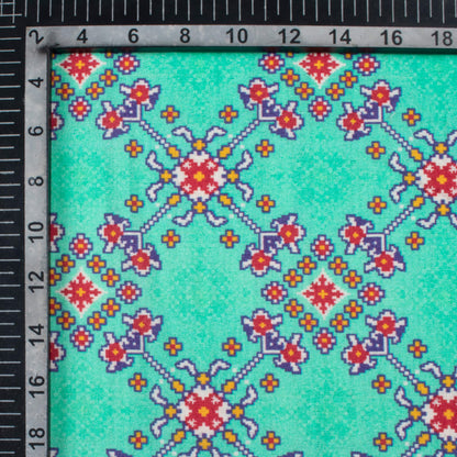 Turquoise And Sangria Red Patolaa Pattern Digital Print Viscose Rayon Fabric (Width 58 Inches)