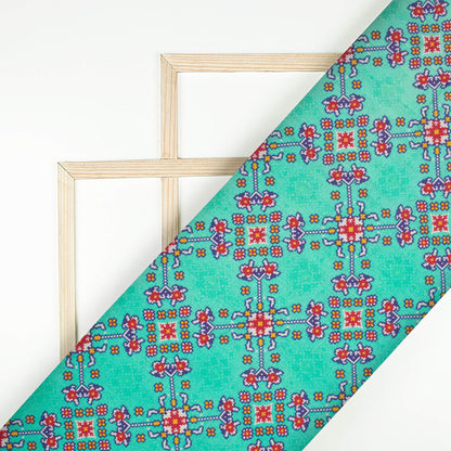 Turquoise And Sangria Red Patolaa Pattern Digital Print Viscose Rayon Fabric (Width 58 Inches)