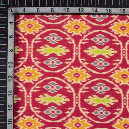 Sangria Red And Honey Yellow Patolaa Pattern Digital Print Viscose Rayon Fabric (Width 58 Inches)