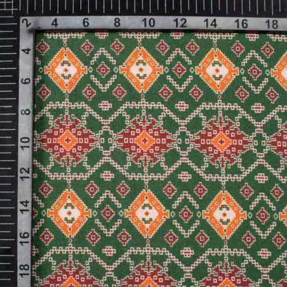 Forest Green And Ginger Orange Patolaa Pattern Digital Print Viscose Rayon Fabric (Width 58 Inches)