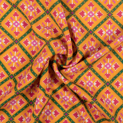 Sunrise Orange And Magenta Pink Patolaa Pattern Digital Print Viscose Rayon Fabric (Width 58 Inches)