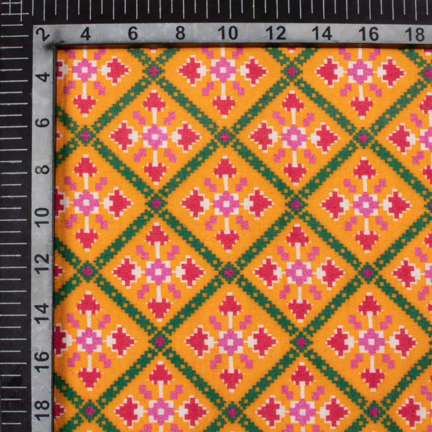 Sunrise Orange And Magenta Pink Patola Pattern Digital Print Viscose Rayon Fabric (Width 58 Inches)