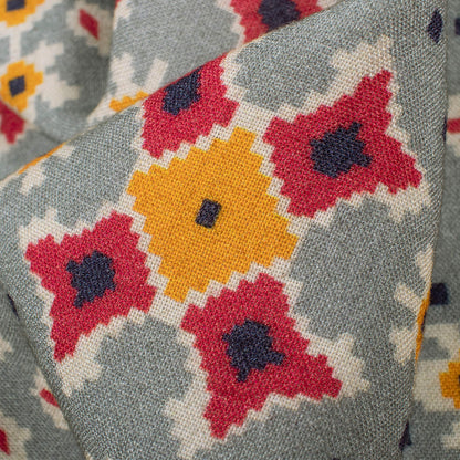 Pewter Grey And Sunrise Orange Patolaa Pattern Digital Print Viscose Rayon Fabric (Width 58 Inches)