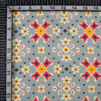 Pewter Grey And Sunrise Orange Patolaa Pattern Digital Print Viscose Rayon Fabric (Width 58 Inches)