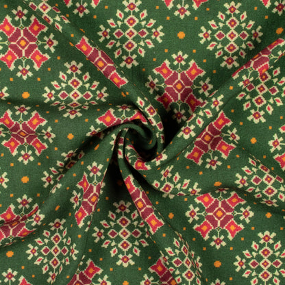 Forest Green And Blood Red Patolaa Pattern Digital Print Viscose Rayon Fabric (Width 58 Inches)