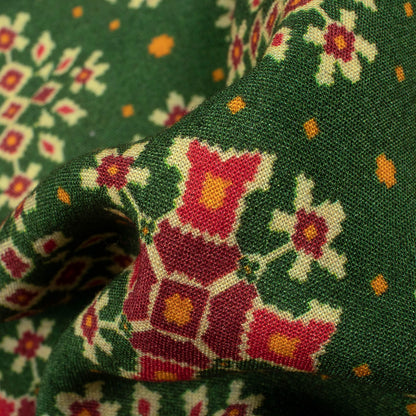 Forest Green And Blood Red Patolaa Pattern Digital Print Viscose Rayon Fabric (Width 58 Inches)