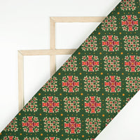 Forest Green And Blood Red Patolaa Pattern Digital Print Viscose Rayon Fabric (Width 58 Inches)