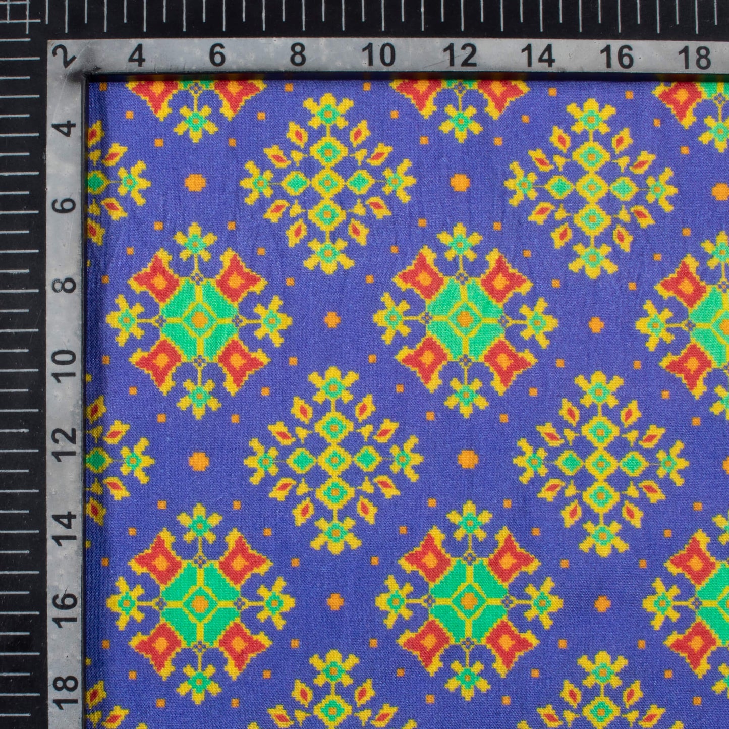 Cobalt Blue And Paris Green Patola Pattern Digital Print Viscose Rayon Fabric (Width 58 Inches)