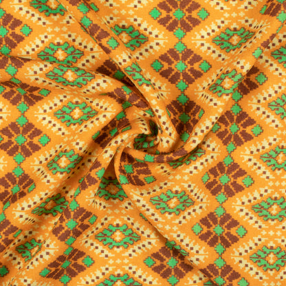 Merigold Orange And Fern Green Patolaa Pattern Digital Print Viscose Rayon Fabric (Width 58 Inches)