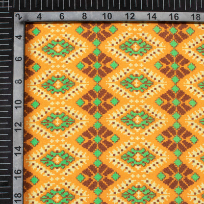 Merigold Orange And Fern Green Patolaa Pattern Digital Print Viscose Rayon Fabric (Width 58 Inches)