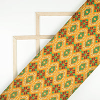 Merigold Orange And Fern Green Patolaa Pattern Digital Print Viscose Rayon Fabric (Width 58 Inches)