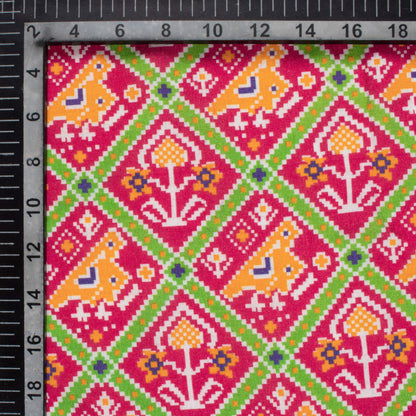 Magenta Pink And Paris Green Patolaa Pattern Digital Print Viscose Rayon Fabric (Width 58 Inches)