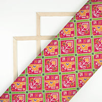 Magenta Pink And Paris Green Patolaa Pattern Digital Print Viscose Rayon Fabric (Width 58 Inches)