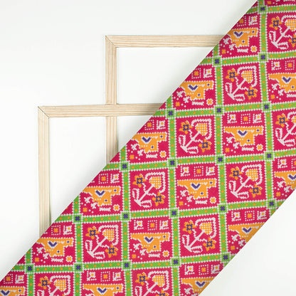 Magenta Pink And Paris Green Patolaa Pattern Digital Print Viscose Rayon Fabric (Width 58 Inches)