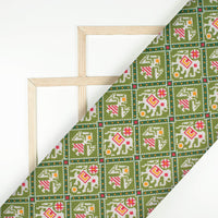 Pickle Green And White Patolaa Pattern Digital Print Viscose Rayon Fabric (Width 58 Inches)