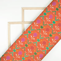 Burnt Orange And Paris Green Patolaa Pattern Digital Print Viscose Rayon Fabric (Width 58 Inches)