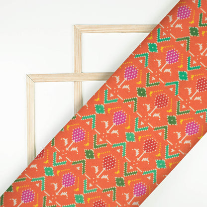 Burnt Orange And Paris Green Patolaa Pattern Digital Print Viscose Rayon Fabric (Width 58 Inches)