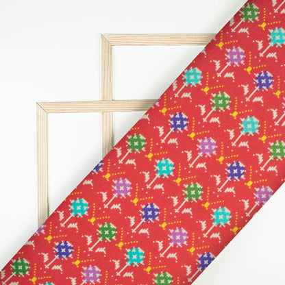Vermilion Red And Blue Patolaa Pattern Digital Print Viscose Rayon Fabric (Width 58 Inches)