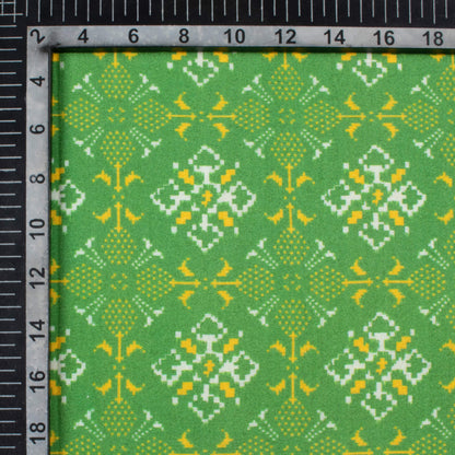 Parrot Green And Yellow Patolaa Pattern Digital Print Viscose Rayon Fabric (Width 58 Inches)