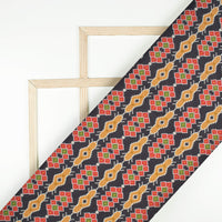 Black And Vermilion Red Patolaa Pattern Digital Print Viscose Rayon Fabric (Width 58 Inches)