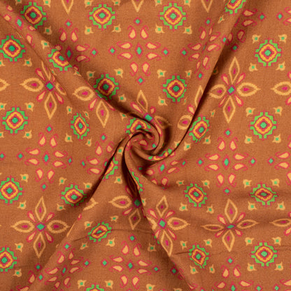 Ochre Orange And Paris Green Patolaa Pattern Digital Print Viscose Rayon Fabric (Width 58 Inches)