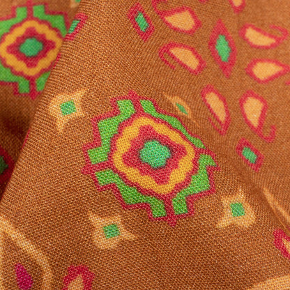 Ochre Orange And Paris Green Patolaa Pattern Digital Print Viscose Rayon Fabric (Width 58 Inches)