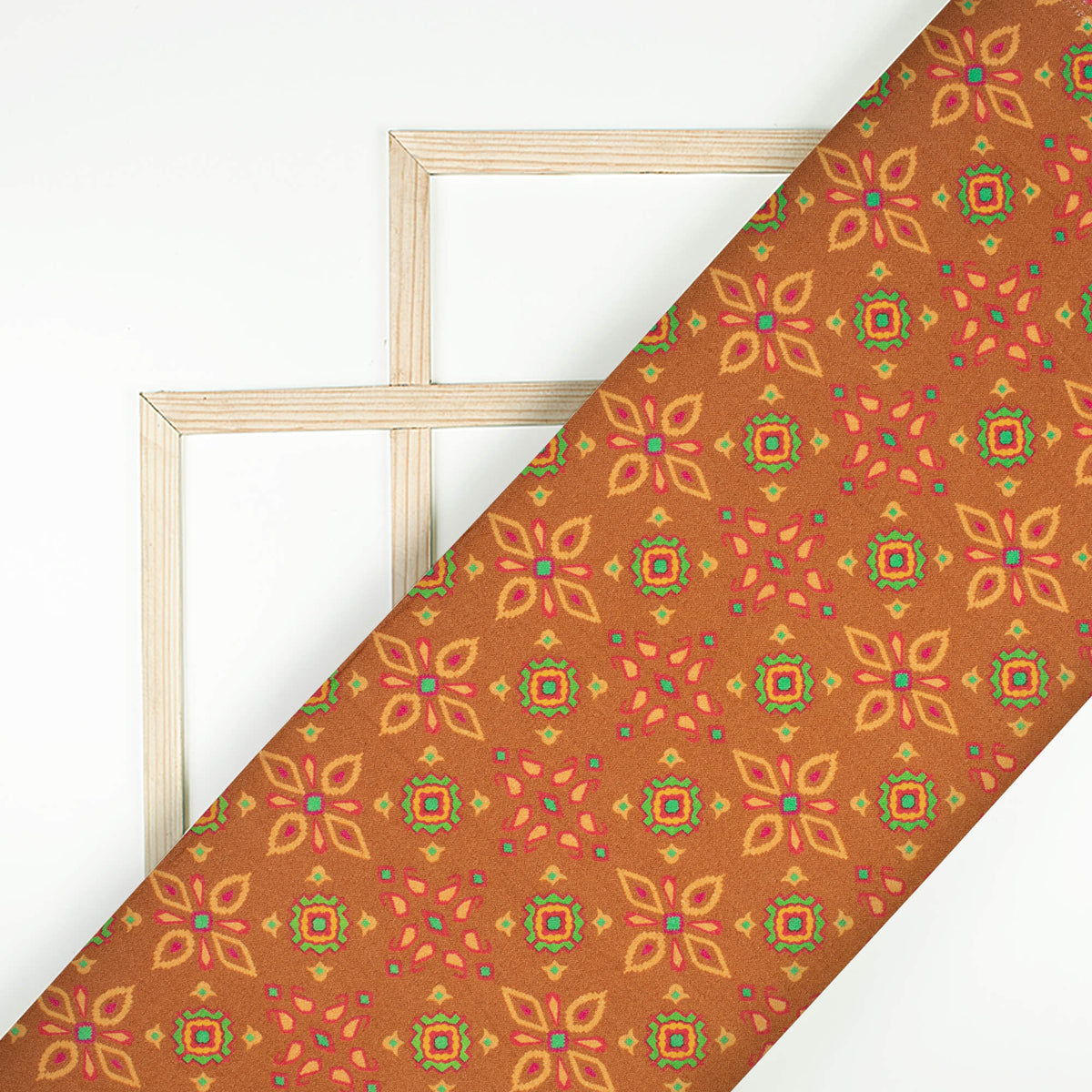 Ochre Orange And Paris Green Patola Pattern Digital Print Viscose Rayon Fabric (Width 58 Inches)