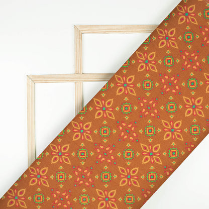 Ochre Orange And Paris Green Patolaa Pattern Digital Print Viscose Rayon Fabric (Width 58 Inches)