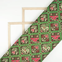 Seaweed Green And Magenta Purple Patolaa Pattern Digital Print Viscose Rayon Fabric (Width 58 Inches)