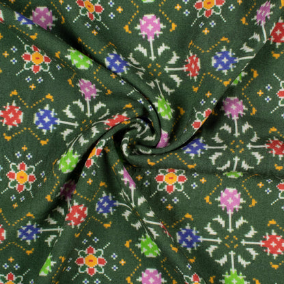 Forest Green And Purple Patolaa Pattern Digital Print Viscose Rayon Fabric (Width 58 Inches)