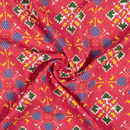 Vermilion Red And Blue Patolaa Pattern Digital Print Viscose Rayon Fabric (Width 58 Inches)