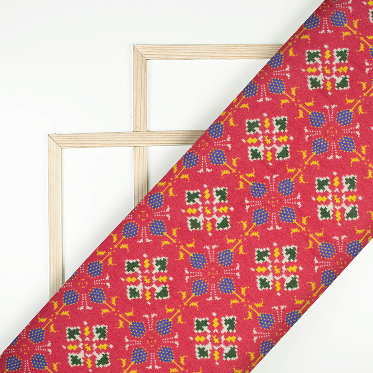 Vermilion Red And Blue Patolaa Pattern Digital Print Viscose Rayon Fabric (Width 58 Inches)